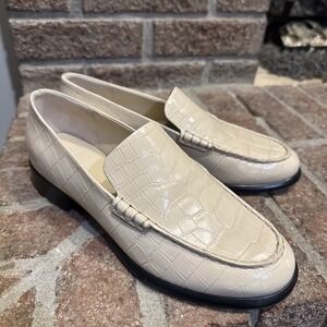Vince Womens Naomi Ivory Patent Leather Croc Print Loafers Size 7M EU 37 #404